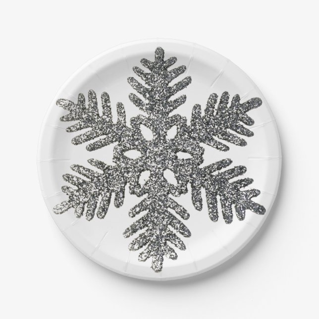 Silver Glitter Christmas Party Holiday Star Paper Plate (Front)