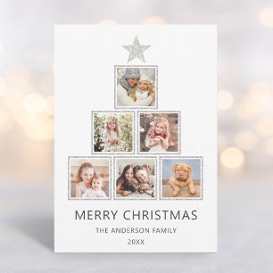 Silver Glitter   Christmas Photo Tree Holiday Card