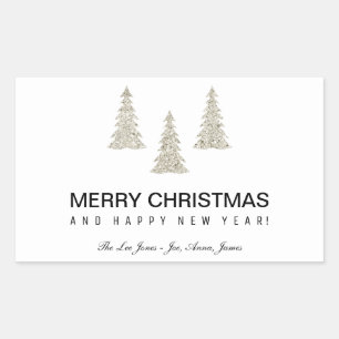 Silver Glitter Christmas Rectangular Sticker