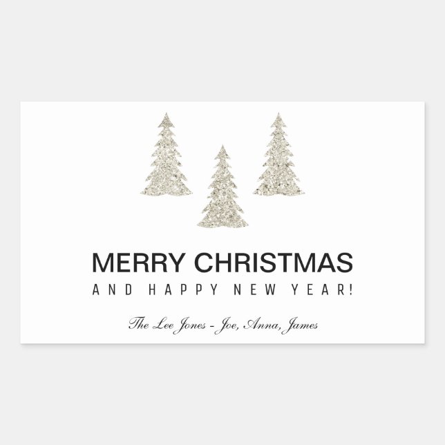 Silver Glitter Christmas Rectangular Sticker (Front)
