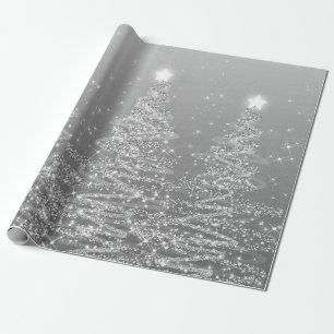 Silver Glitter Christmas Trees Holiday  Wrapping Paper