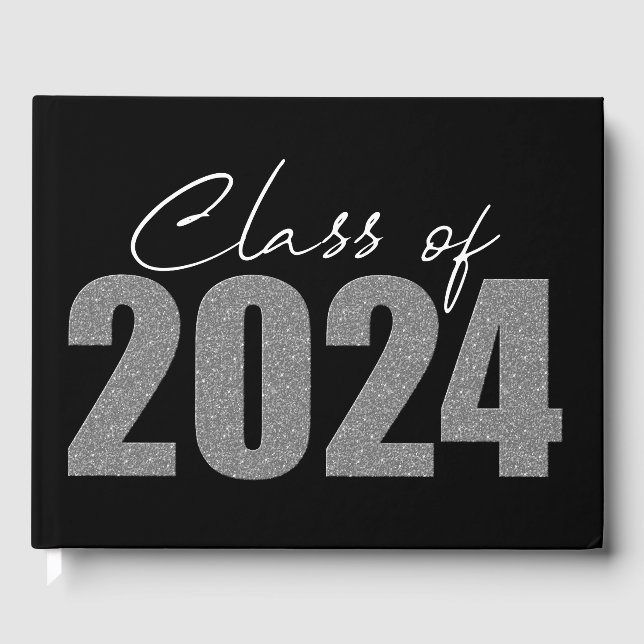 Silver Glitter Class of 2024 Guest Book (Front)