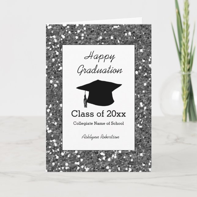 Silver Glitter Class of 2025 Graduation Card (Front)