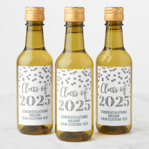 Silver Glitter Class of 2025 Graduation Wine Label