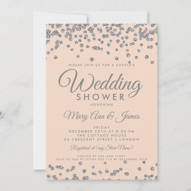 Silver Glitter Confetti Blush Couple's Shower Invitation (Front)