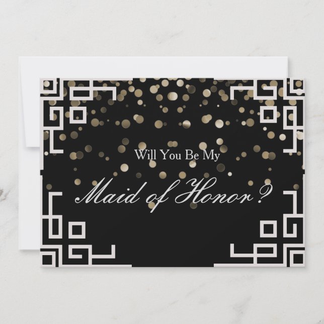 Silver Glitter Confetti Border Frame Maid of Honou Invitation (Front)