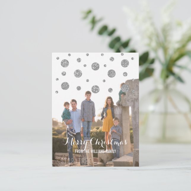 Silver Glitter Confetti Holiday Photo Postcard (Standing Front)