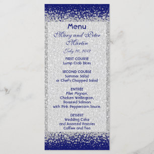 Silver Glitter Confetti on Royal Blue Menu