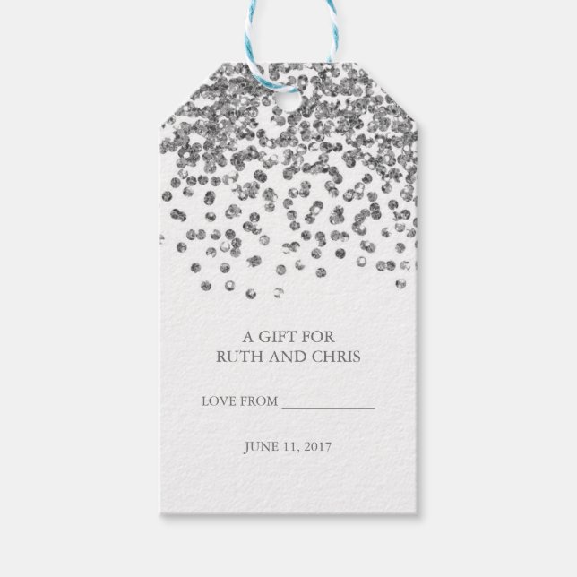 Silver Glitter Confetti Party Tags (Front)