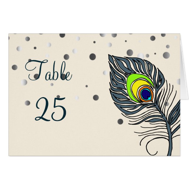 Silver Glitter Confetti Peacock Feathers Number (Front Horizontal)