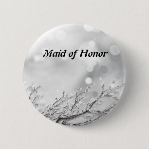 Silver Glitter Confetti Snow Tree Maid of Honour 6 Cm Round Badge
