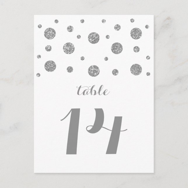 Silver Glitter Confetti Table Number Postcard (Front)