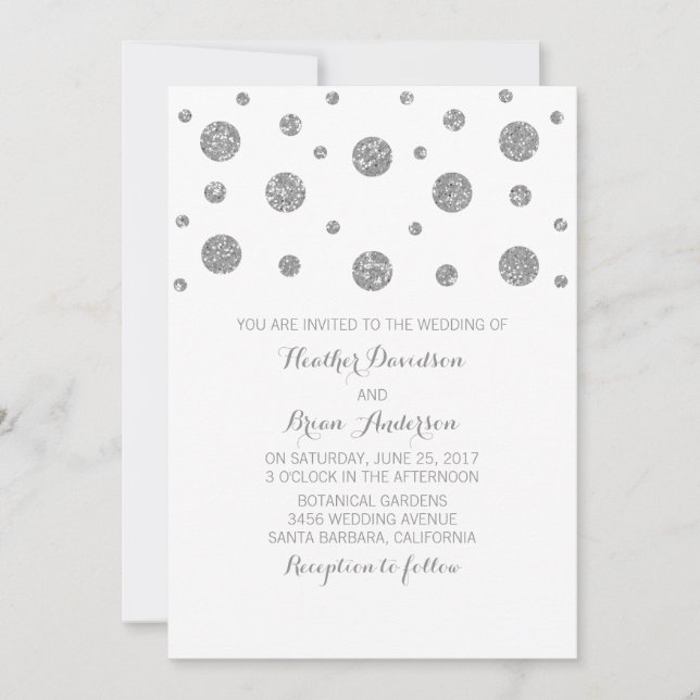 Silver Glitter Confetti Wedding Invite (Front)
