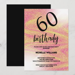 Silver Glitter Coral Calligraphy Birthday Invitation