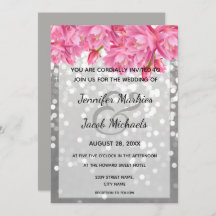 Silver glitter crystals pink floral wedding