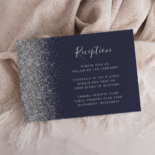 Silver Glitter Dark Blue Wedding Reception Enclosure Card