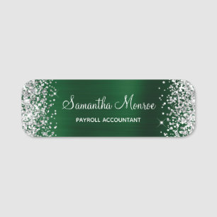 Silver Glitter Dark Green Foil Name Title Tag
