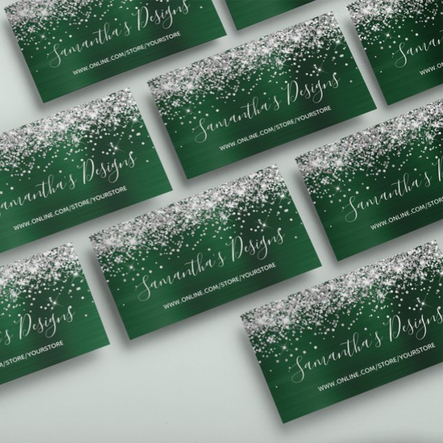 Silver Glitter Dark Green Foil Online Store Business Card (Silver Glitter Dark Green Foil Online Store Business Card)