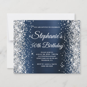 Silver Glitter Dark Navy Blue Foil 50th Birthday