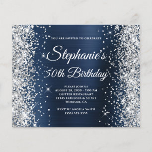 Silver Glitter Dark Navy Blue Foil 50th Birthday Flyer
