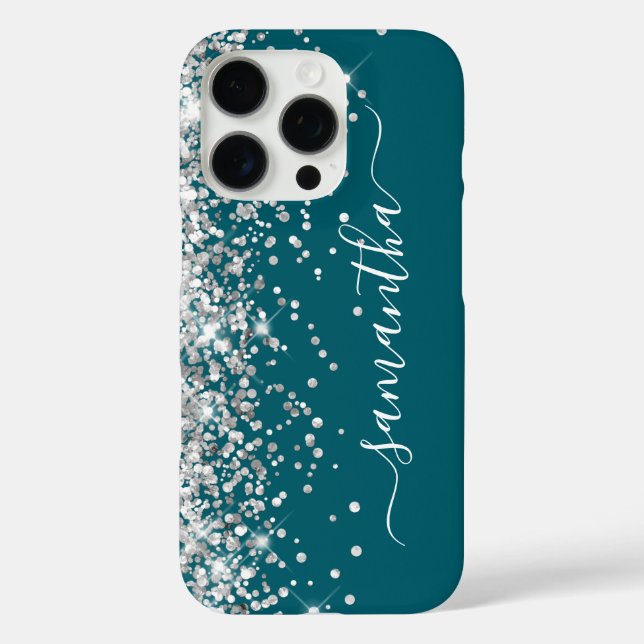 Silver Glitter Dark Teal Girly Signature Case-Mate iPhone Case (Back)