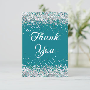 Silver Glitter Dark Turquoise 40th Birthday Thank You Card
