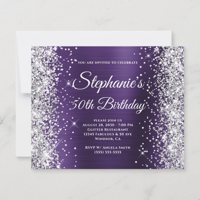 Silver Glitter Dark Violet Foil 50th Birthday (Front)