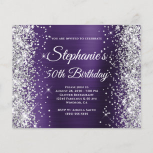 Silver Glitter Dark Violet Foil 50th Birthday Flyer
