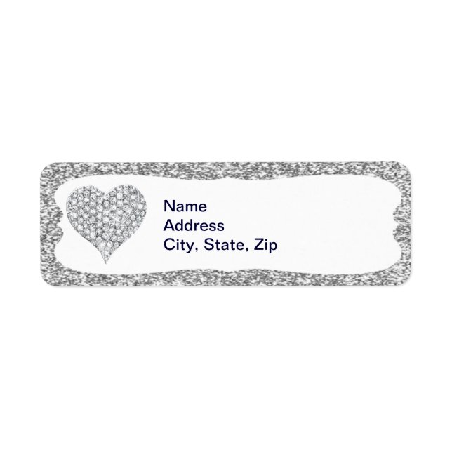 Silver Glitter Diamond Heart Address Labels (Front)