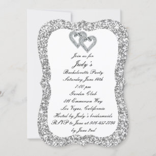 Silver Glitter Diamond Hearts Bachelorette Party Invitation