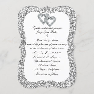 Silver Glitter Diamond Hearts Wedding Invitation