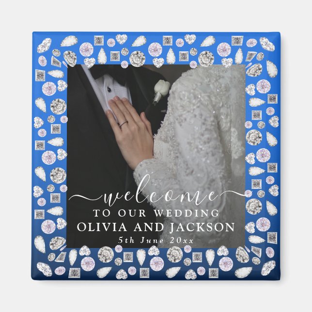 Silver Glitter Diamond Hearts Wedding  Magnet (Front)