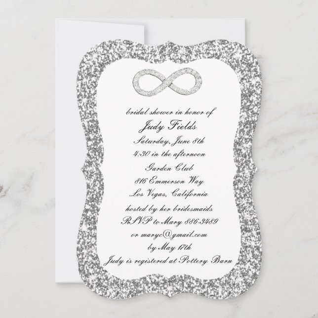Silver Glitter Diamond Infinity Bridal Shower Invitation (Front)