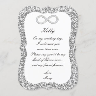 Silver Glitter Diamond Infinity Maid Of Honour Car Invitation