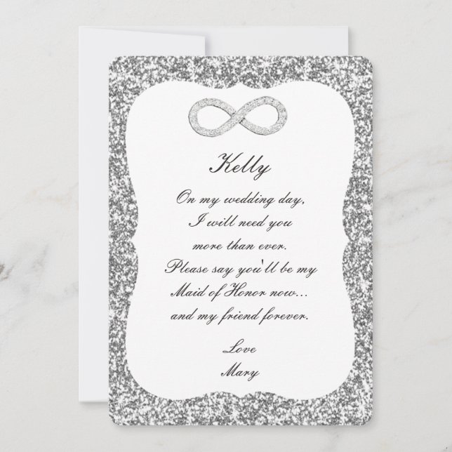 Silver Glitter Diamond Infinity Maid Of Honour Car Invitation (Front)