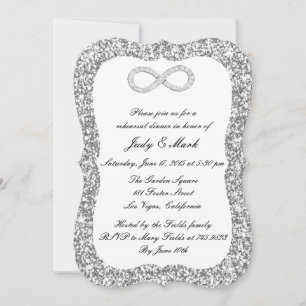 Silver Glitter Diamond Infinity Rehearsal Dinner Invitation