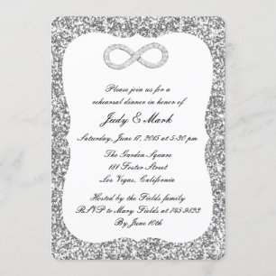 Silver Glitter Diamond Infinity Rehearsal Dinner Invitation