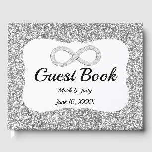Silver Glitter Diamond Infinity Wedding Guestbook