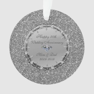 Silver Glitter Diamonds 50th Wedding Anniversary Ornament