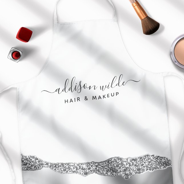 Silver Glitter Diamonds Glam Business Apron (Creator Uploaded)