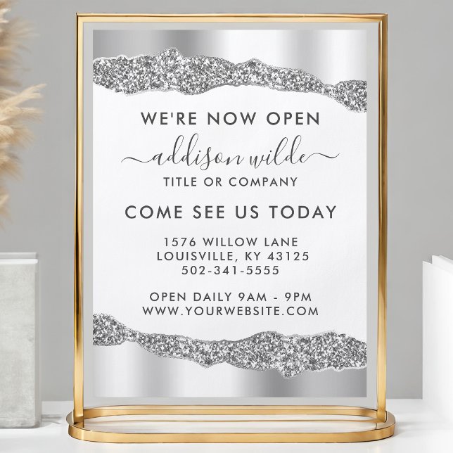 Silver Glitter Diamonds Glam Business Opening Flyer (Creator Uploaded)