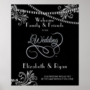 Silver Glitter Diamonds Welcome to Our Wedding Poster