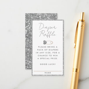 Silver Glitter Diaper Raffle Baby Shower Enclosure Card
