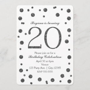 Silver Glitter Dots 20th 20 Birthday Party Invitation