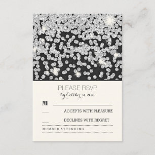 silver glitter dots vintage wedding RSVP cards