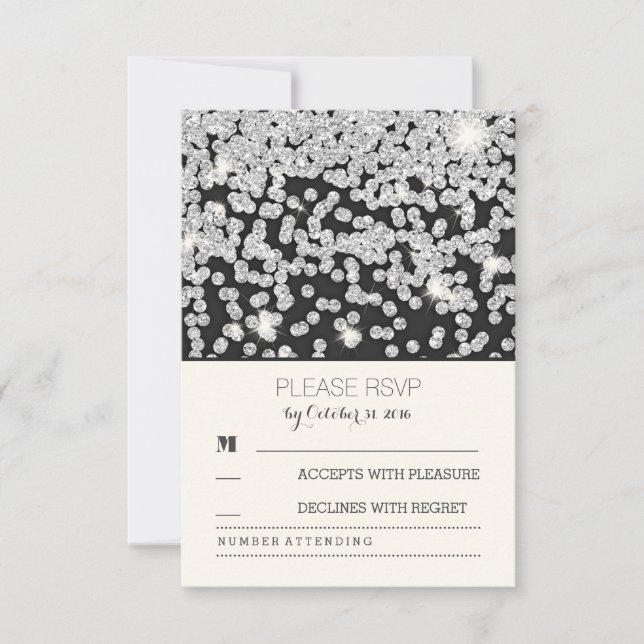 silver glitter dots vintage wedding RSVP cards (Front)