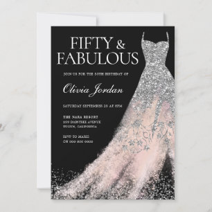 Silver Glitter Dress Blush Haze 50th Birthday Invitation