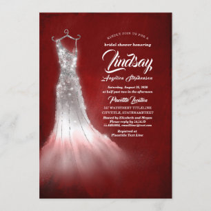 Silver Glitter Dress Burgundy Red Bridal shower Invitation