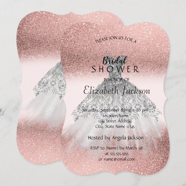 Silver Glitter Dress Rose Gold Bridal Shower Invitation (Front/Back)