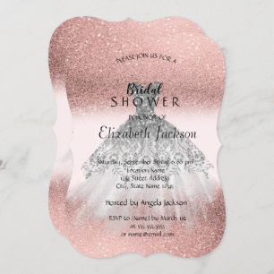Silver Glitter Dress Rose Gold Bridal Shower Invitation
